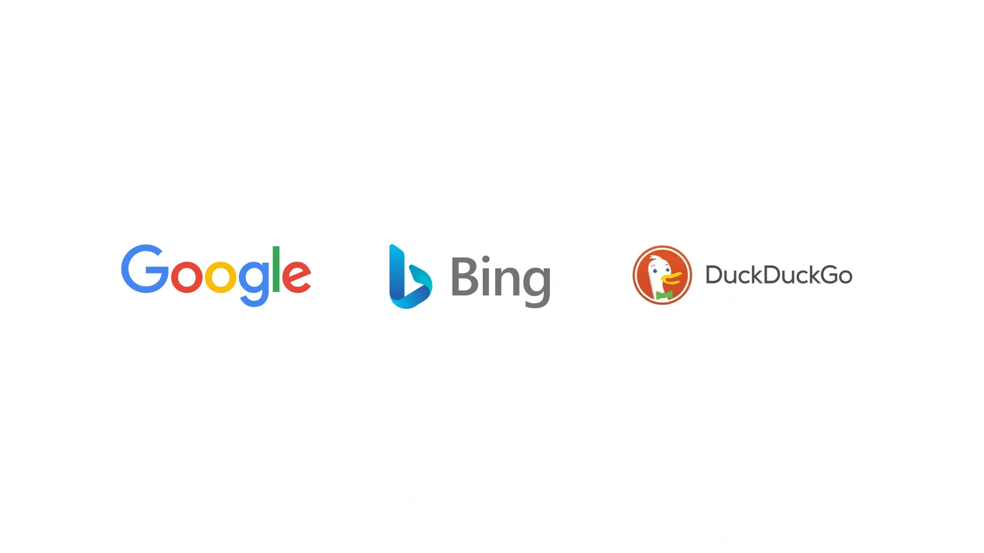 Search engine logos including Google, Bing, and DuckDuckGo