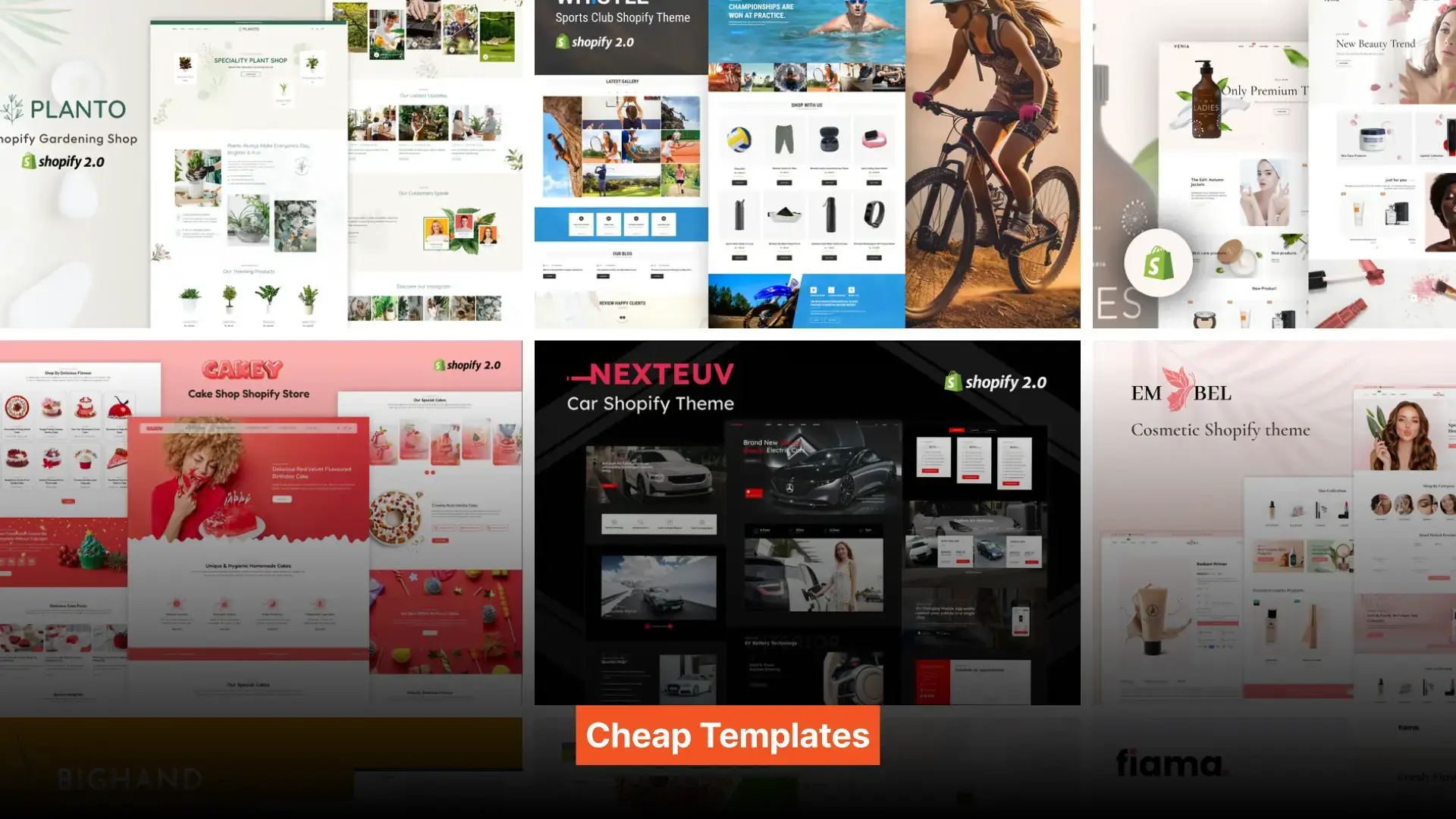 Split image comparing screenshots of several similar template e-commerce sites with unique, custom-designed online stores.