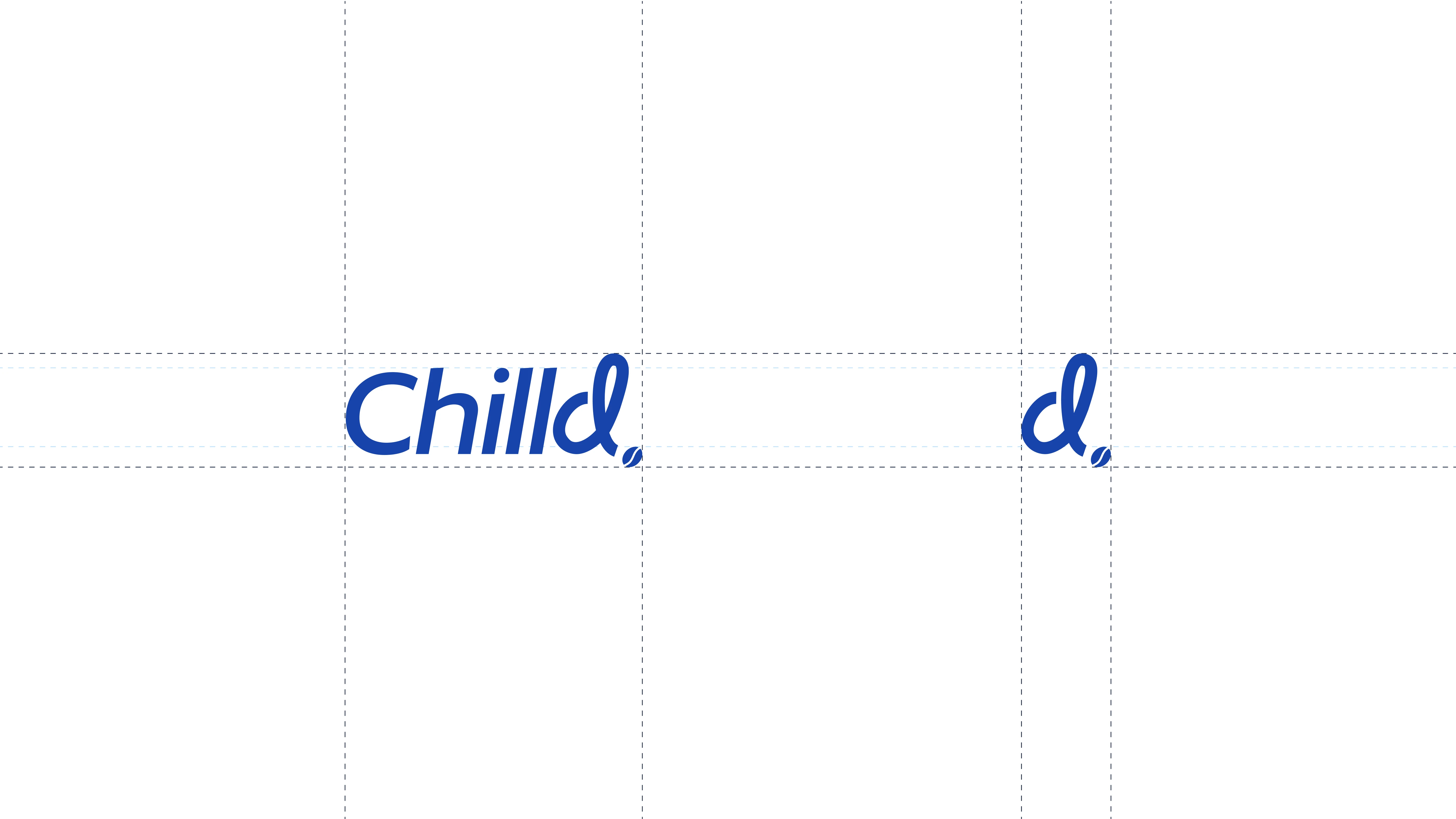 Blue Chilld wordmark and custom coffee bean dot logo alignment grid.