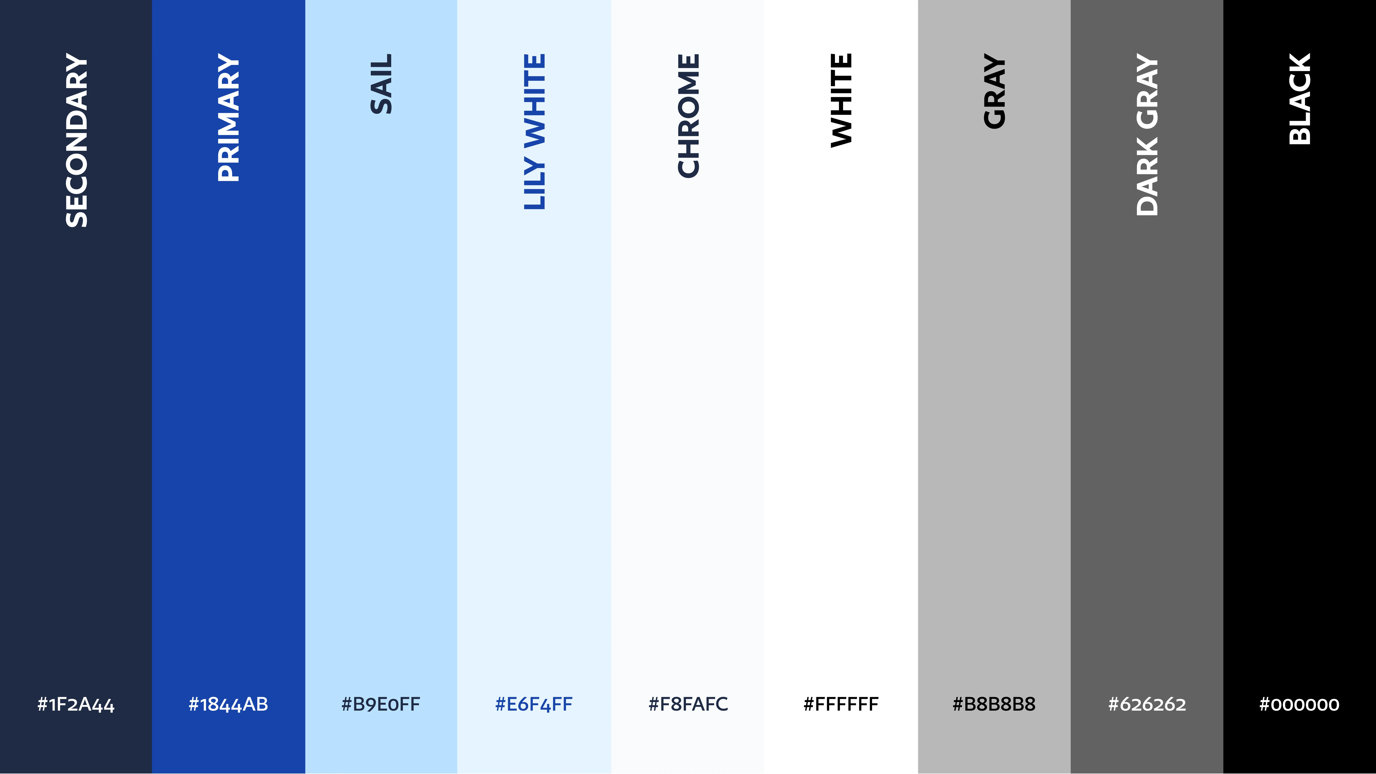 Color palette swatches showing blue, sail, white, and dark gray hex codes.