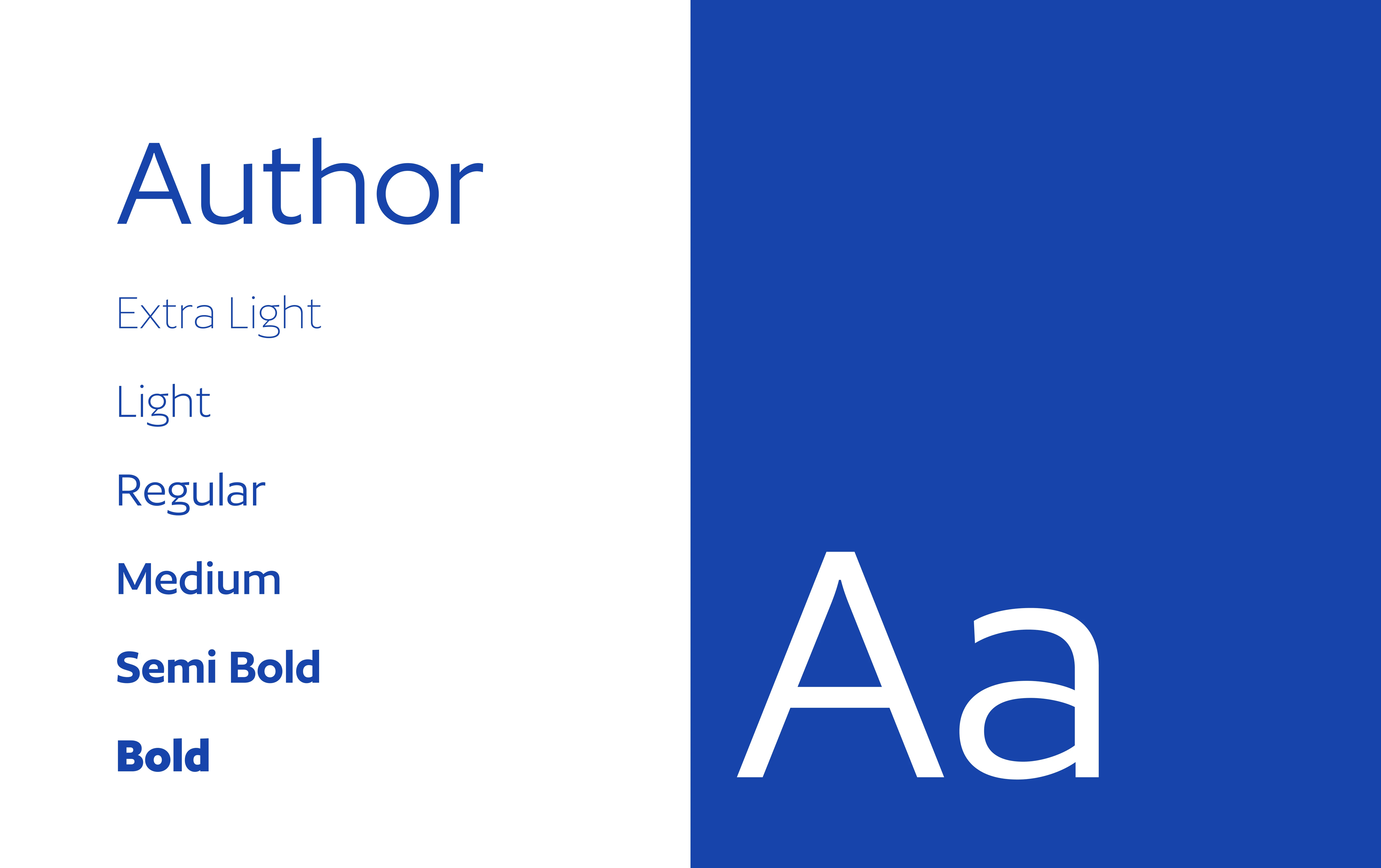 Author font family typography specimen showing extra light to bold weights.