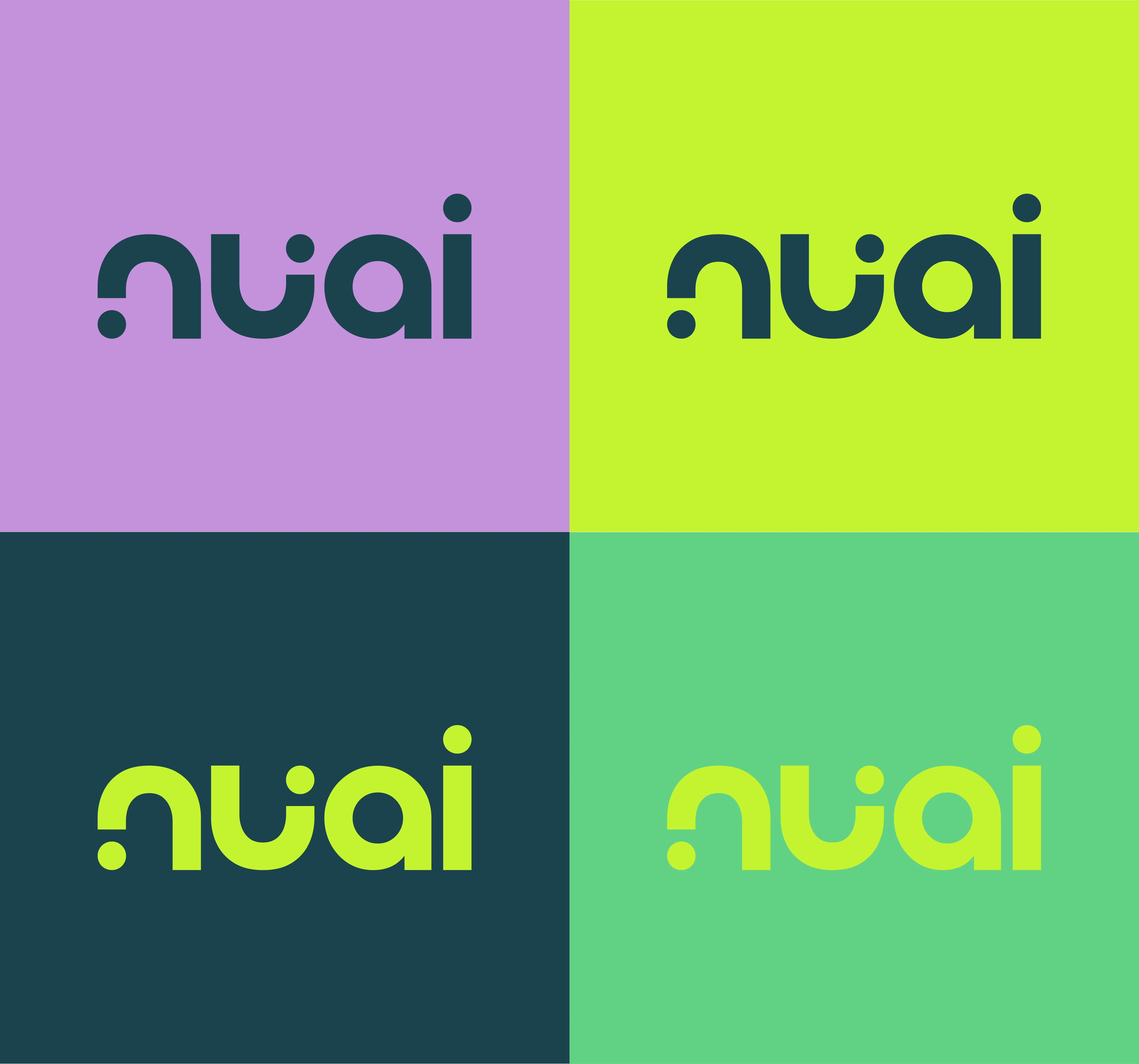 Four color variation tiles displaying the NuAI health app logo mark.