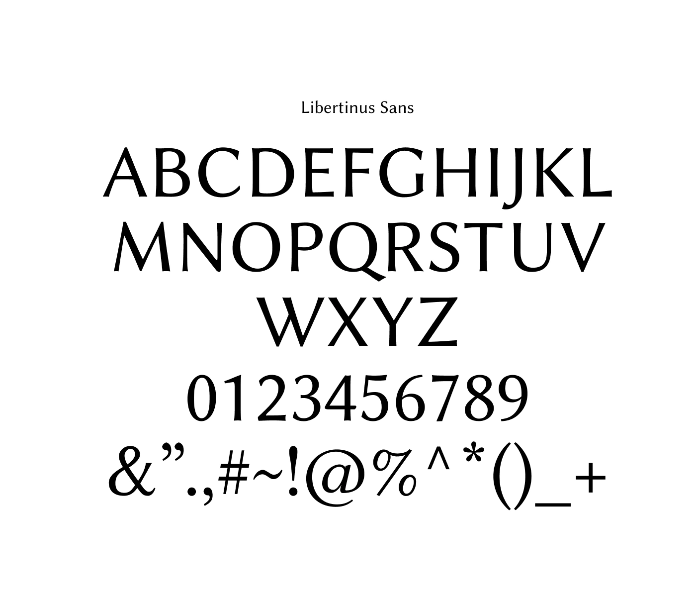 Libertinus Sans font typography specimen sheet showing uppercase characters, numbers, and symbols.