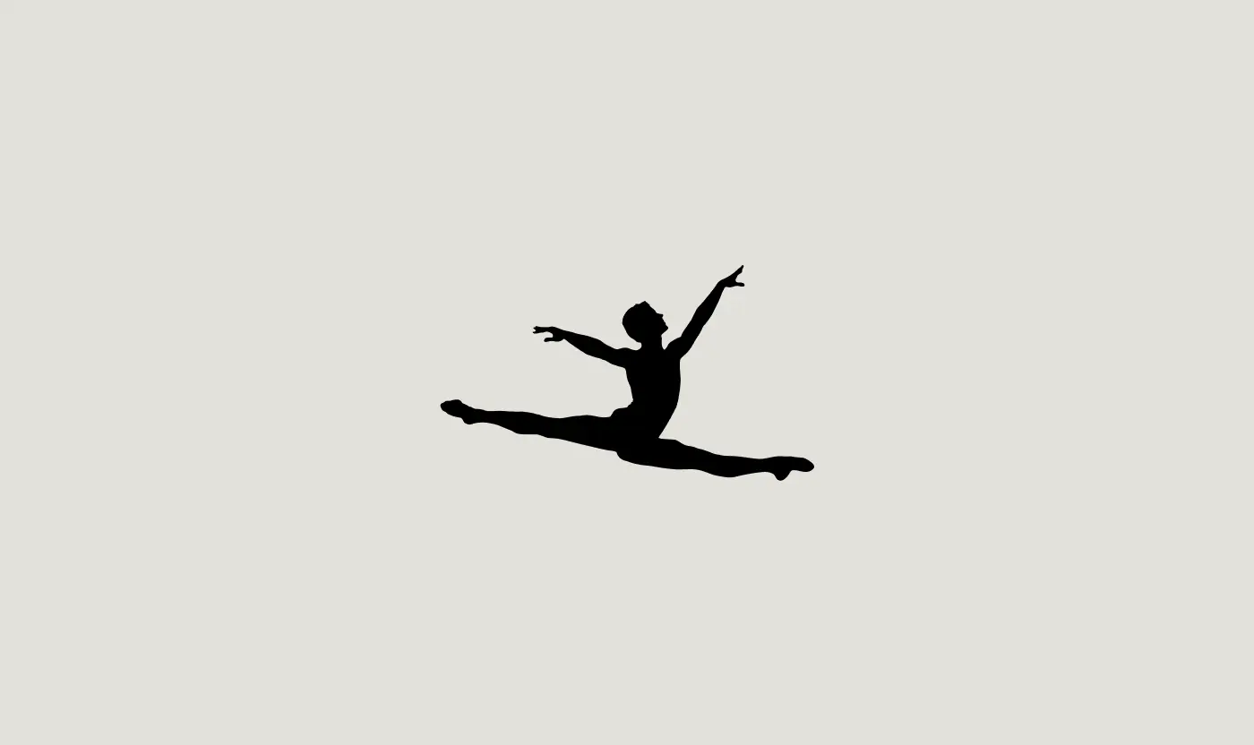 Black silhouette icon of a leaping male ballet dancer centered on a light gray background.