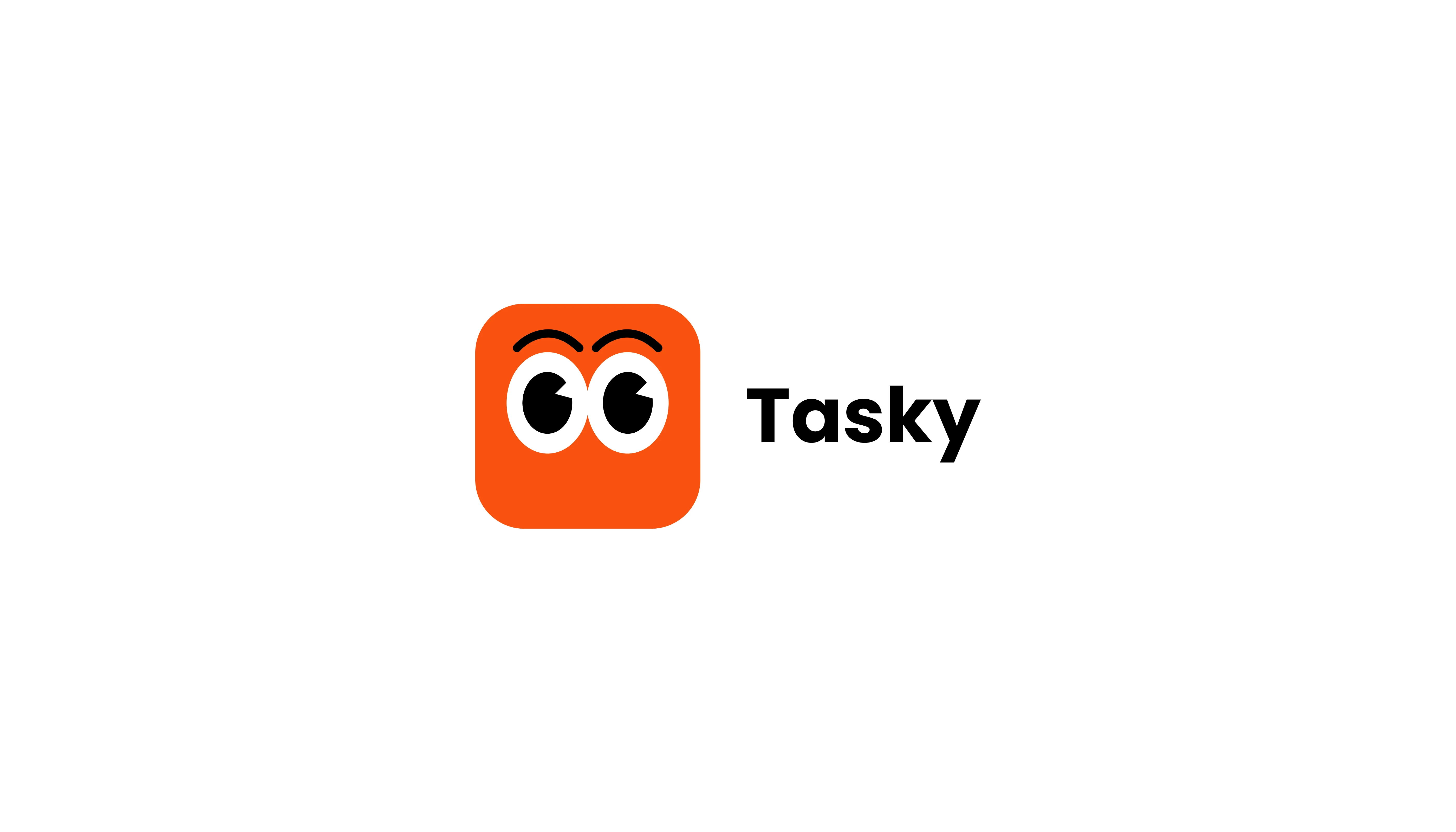 Tasky app logo with the orange mascot icon next to the wordmark 'Tasky'.